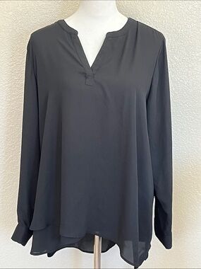 Simply Vera Vera Wang Black Blouse NWT XXL | Roll Tab Sleeve Flowy Top